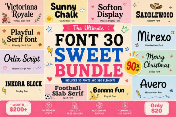 Sweet Mega Bundle: The Ultimate 30-Font Collection for Modern Designers